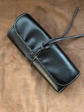 Bobbi Brown Black Leather Brush Roll with Tie Closure